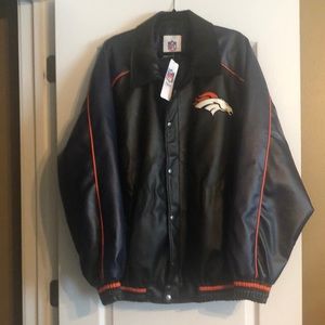 NFL Denver Bronco logo leather like coat- brand new- never worn